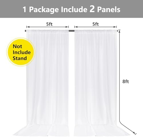 White Backdrop Curtain for Wedding Decor Holiday Party, 5ft x 8ft, 2 Panels in 5ft x 8ft (2 Panels) in White, alternate view