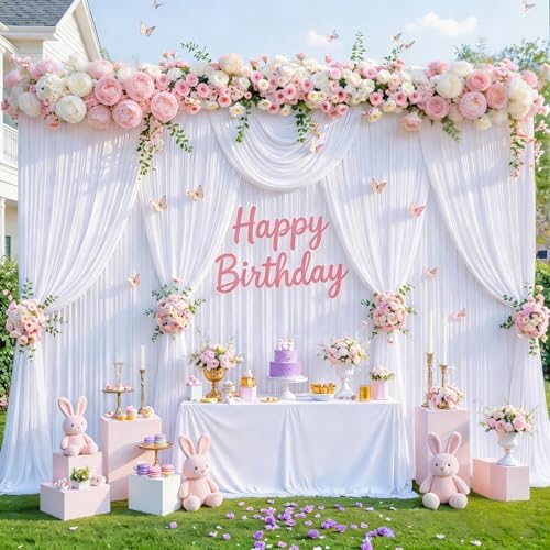 White Backdrop Curtain for Wedding, Drapes for Backdrop 10x10ft in W5' x H10'(2 panels) in White, alternate view 2