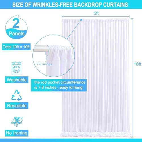 White Backdrop Curtain for Wedding, Drapes for Backdrop 10x10ft in W5' x H10'(2 panels) in White, alternate view 5