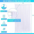 White Backdrop Curtain for Wedding, Drapes for Backdrop 10x10ft in W5' x H10'(2 panels) in White, alternate view 5