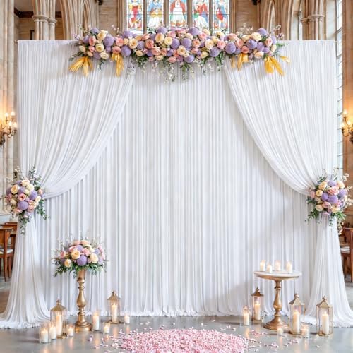 White Backdrop Curtains 16 x 10ft for Photo Background Wrinkle Free Drapes in W4' x H10'(4 panels) in White