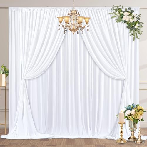 White Backdrop Curtains 16 x 10ft for Photo Background Wrinkle Free Drapes in W4' x H10'(4 panels) in White, alternate view 2