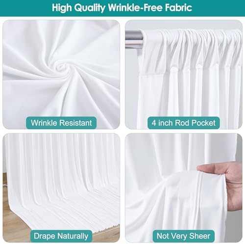 White Backdrop Curtains 16 x 10ft for Photo Background Wrinkle Free Drapes in W4' x H10'(4 panels) in White, alternate view 4