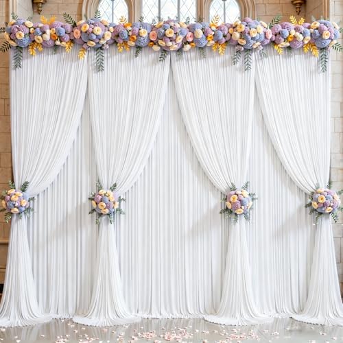 White Backdrop Curtains 24 x 10ft for Photo Background Wrinkle Free Drapes in W4' x H10'(6 panels) in White, alternate view 2