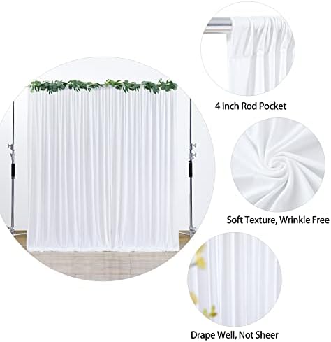 White Backdrop Curtains 24 x 10ft for Photo Background Wrinkle Free Drapes in W4' x H10'(6 panels) in White, alternate view 5