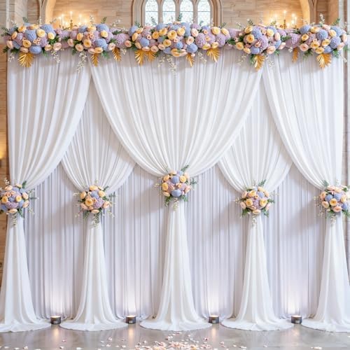 White Backdrop Curtains 32 x 10ft for Photo Background Wrinkle Free Drapes in W4' x H10'(8 panels) in White