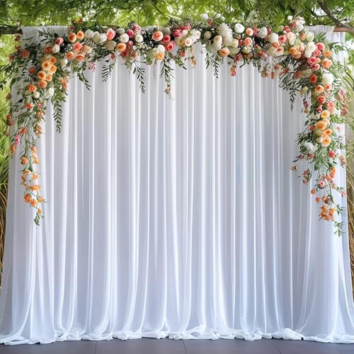 White Backdrop Curtains Drapes for Parties Wedding, 5x10FT 2 Panel in 5'(W) x 10'(H), 2 panels in White