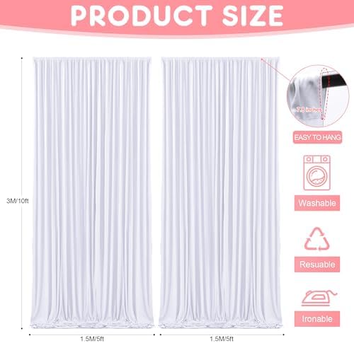 White Backdrop Curtains Drapes for Parties Wedding, 5x10FT 2 Panel in 5'(W) x 10'(H), 2 panels in White, alternate view 2