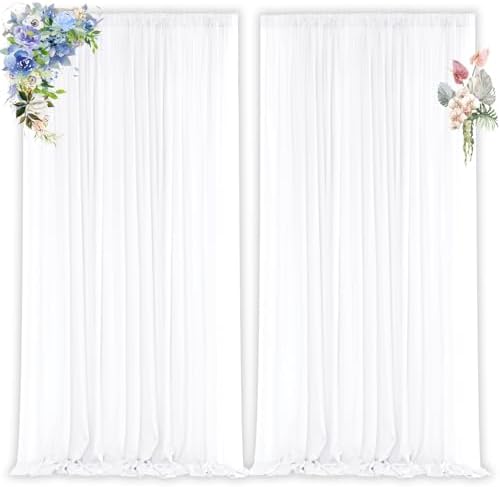 White Backdrop Curtains for Parties, Chiffon Photo Backdrop Drapes 2 Panels 5x10FT Sheer Outdoor Curtain for