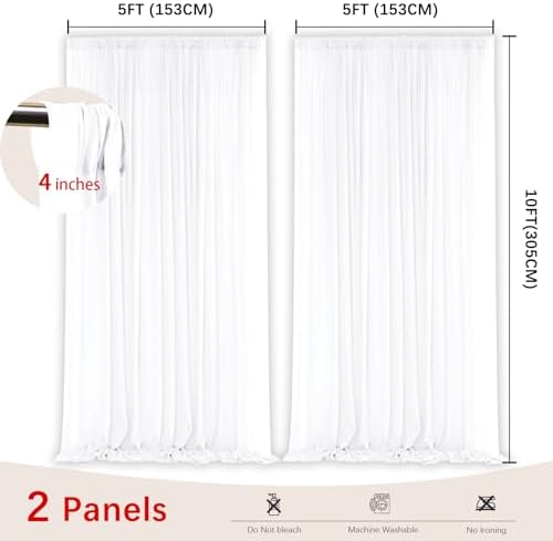 White Backdrop Curtains for Parties, Chiffon Photo Backdrop Drapes 2 Panels 5x10FT Sheer Outdoor Curtain for, alternate view
