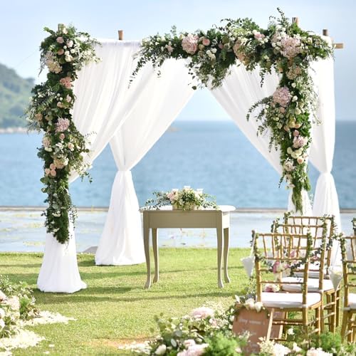 White Backdrop Curtains for Parties, Chiffon Photo Backdrop Drapes 2 Panels 5x10FT Sheer Outdoor Curtain for, alternate view