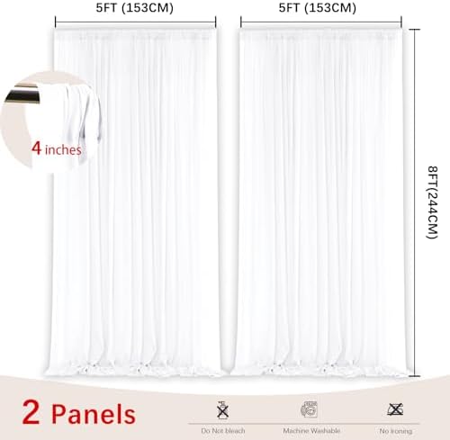 White Backdrop Curtains for Parties, Chiffon Photo Backdrop Drapes 2 Panels 5x8ft Sheer Outdoor Curtain for, alternate view 2