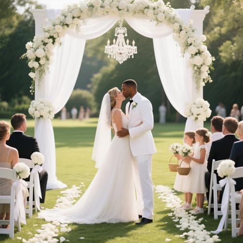 White Backdrop Curtains for Parties, Chiffon Photo Backdrop Drapes 2 Panels 5x8ft Sheer Outdoor Curtain for, alternate view 4