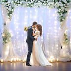 White Backdrop Curtains with Lights String for Wedding Parties 10×10ft Sheer Tulle Backdrop Curtain for Bridal, alternate