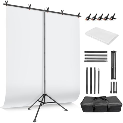 White Backdrop with Stand for Photoshoot, 5X7ft White Photo Backdrop with T Shape Background Backdrop Stand for