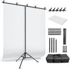 White Backdrop with Stand for Photoshoot, 5X7ft White Photo Backdrop with T Shape Background Backdrop Stand for