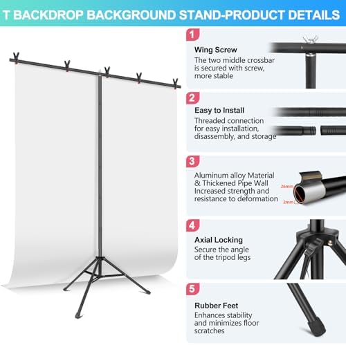 White Backdrop with Stand for Photoshoot, 5X7ft White Photo Backdrop with T Shape Background Backdrop Stand for, alternate