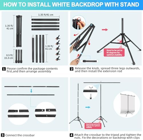 White Backdrop with Stand for Photoshoot, 5X7ft White Photo Backdrop with T Shape Background Backdrop Stand for, alternate