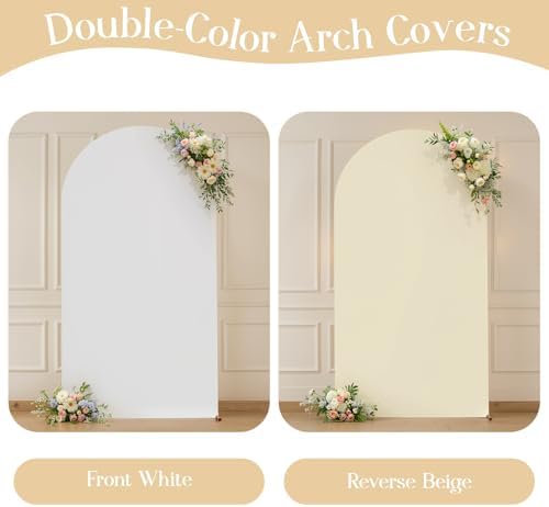 White Beige 7.2FT Arch Backdrop Cover Party Wedding Arch Covers Stretchy Backdrop Baby Shower Bridal Shower, alternate view 2