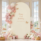 White Beige 7.2FT Arch Backdrop Cover Party Wedding Arch Covers Stretchy Backdrop Baby Shower Bridal Shower, alternate view 3