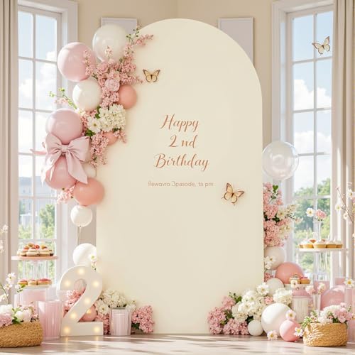 White Beige 7.2FT Arch Backdrop Cover Party Wedding Arch Covers Stretchy Backdrop Baby Shower Bridal Shower, alternate view 3