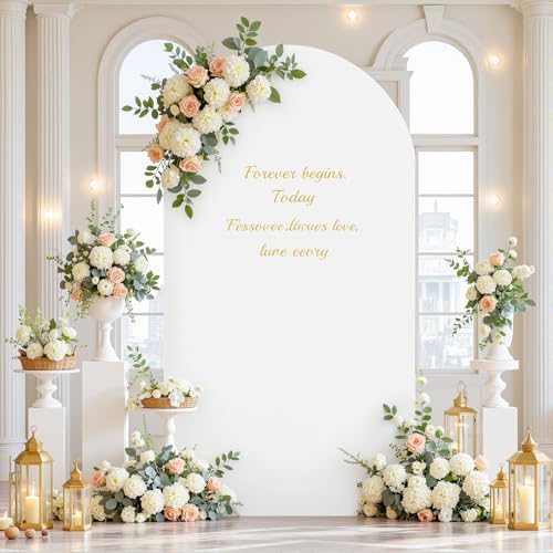 White Beige 7.2FT Arch Backdrop Cover Party Wedding Arch Covers Stretchy Backdrop Baby Shower Bridal Shower, alternate view 4