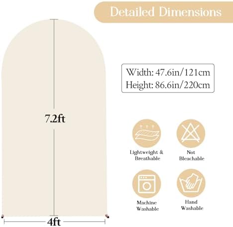 White Beige 7.2FT Arch Backdrop Cover Party Wedding Arch Covers Stretchy Backdrop Baby Shower Bridal Shower, alternate view 6