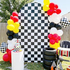 White Black Checkered Arch Backdrop Cover, 7.2FT x 4FT, for Birthday Photo in 7.2FT in checkered