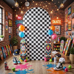White Black Checkered Arch Backdrop Cover, 7.2FT x 4FT, for Birthday Photo in 7.2FT in checkered, alternate view 2