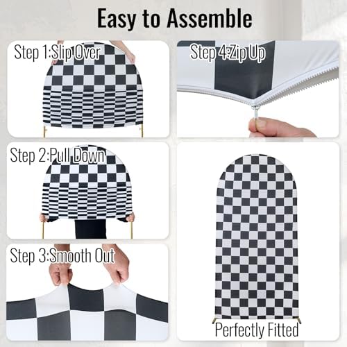 White Black Checkered Arch Backdrop Cover, 7.2FT x 4FT, for Birthday Photo in 7.2FT in checkered, alternate view 4