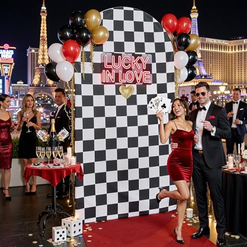White Black Checkered Arch Backdrop Cover, 7.2FT x 4FT, for Birthday Photo in 7.2FT in checkered, alternate view 6