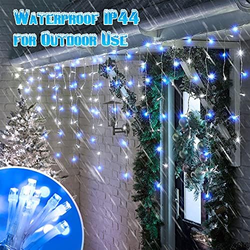 White & Blue Christmas Icicle Lights, 29.5ft 360 LED Icicle Lights, 8 Modes, 60 Drops, Window Curtain Led, alternate view 3