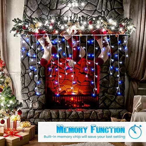 White & Blue Christmas Icicle Lights, 29.5ft 360 LED Icicle Lights, 8 Modes, 60 Drops, Window Curtain Led, alternate view 5