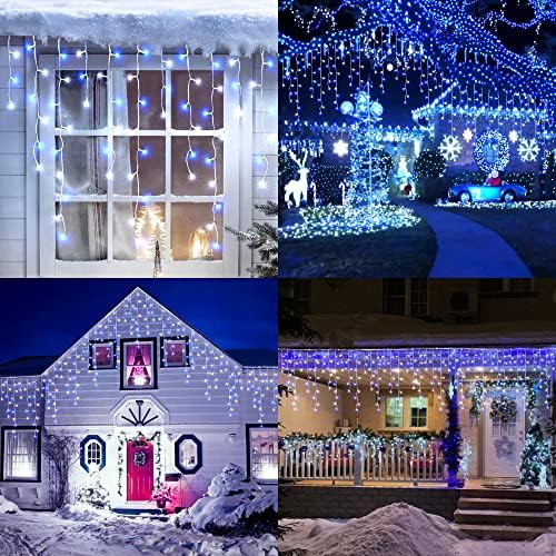 White & Blue Christmas Icicle Lights, 29.5ft 360 LED Icicle Lights, 8 Modes, 60 Drops, Window Curtain Led, alternate view 6