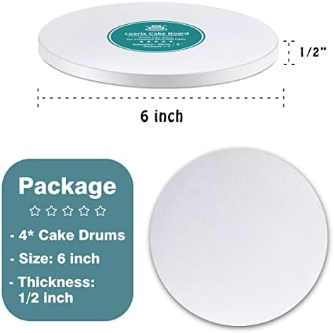 White Cake Drums Round 6 Inch Cake Boards with 1/2-Inch Thick Smooth Edges for Multi Tiered Birthday Wedding, alternate view