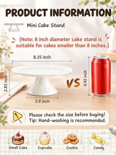 White Cake Stand for Cakes Under 8 Inches Mini Dessert Plate Decor in White, alternate view 2