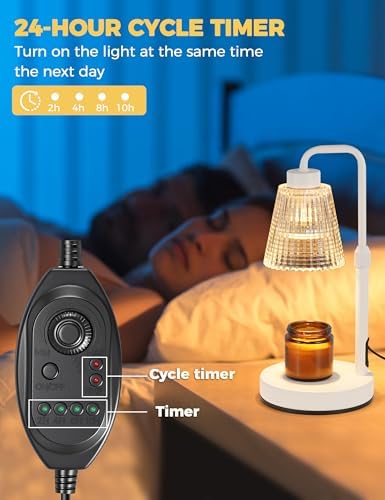 White Candle Warmer Lamp with 24h Cycle Timer, Dimmable Wax Melt Warmer, alternate view 5