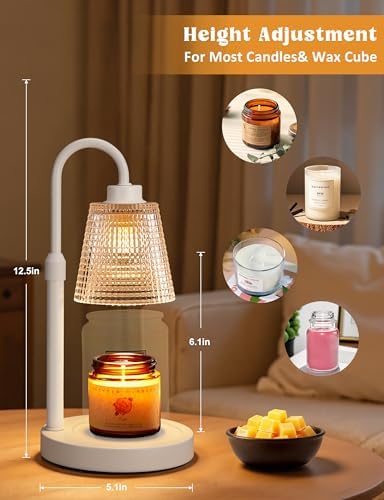 White Candle Warmer Lamp with Timer, Dimmable Candle Warmer for Jar Candles, Height Adjustable Wax Melts Warmer, alternate