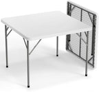 White Card Square Table, 38 inch Foldable Legs Full Table Top, Easy to Set up and Store, Folding Portable for