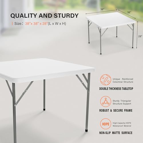 White Card Square Table, 38 inch Foldable Legs Full Table Top, Easy to Set up and Store, Folding Portable for, alternate view