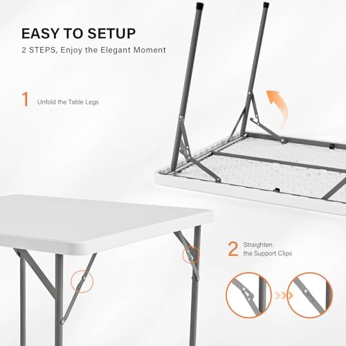White Card Square Table, 38 inch Foldable Legs Full Table Top, Easy to Set up and Store, Folding Portable for, alternate view