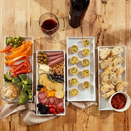 White Ceramic Serving Platters (14 x 6 Inch Rectangle Plates) Serving Dishes for Entertaining, Food, Appetizers, alternate