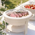 White Chafing Dishes for Buffet, 6QT Set of 2, Thick Silicone-Rim Lids