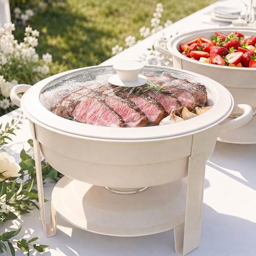 White Chafing Dishes for Buffet, 6QT Set of 2, Thick Silicone-Rim Lids