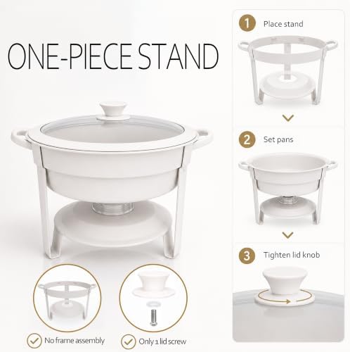 White Chafing Dishes for Buffet, 6QT Set of 2, Thick Silicone-Rim Lids, alternate view 5