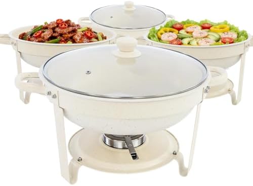 White Chafing Dishes for Buffet, [Game Changer Maifanite-Coated] Round Chafing Dish Buffet Set of 4Pack, Buffet