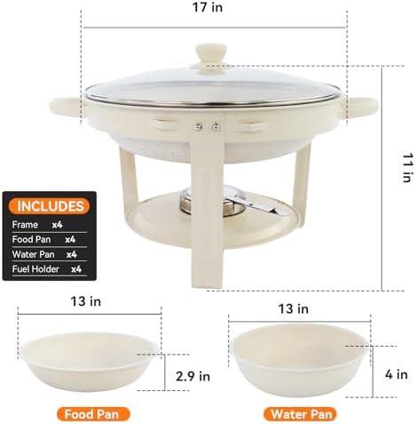 White Chafing Dishes for Buffet, [Game Changer Maifanite-Coated] Round Chafing Dish Buffet Set of 4Pack, Buffet, alternate