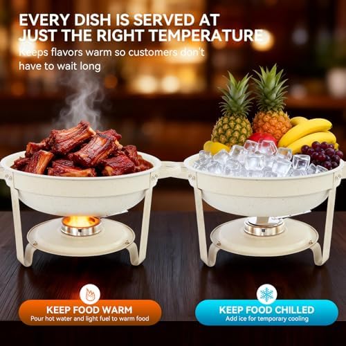 White Chafing Dishes for Buffet, [Game Changer Maifanite-Coated] Round Chafing Dish Buffet Set of 4Pack, Buffet, alternate