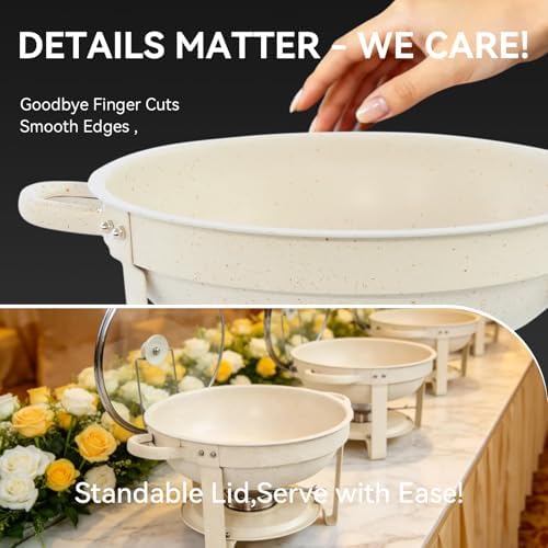 White Chafing Dishes for Buffet, [Game Changer Maifanite-Coated] Round Chafing Dish Buffet Set of 4Pack, Buffet, alternate