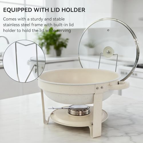 White Chafing Dishes for Buffet, [Game Changer Maifanite-Coated] Round Chafing Dish Buffet Set of 4Pack, Buffet, alternate